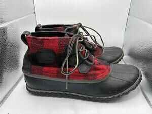 Sorel Out N About Womens 8 Buffalo Plaid Duck Boots Waterproof Red EU 39 Rain